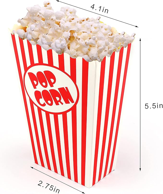 100 Pcs Small Popcorn Boxes for Party 5.5 Inches Tall Red & White Striped Popcorn Bags Mini Popcorn Buckets & Popcorn Bowl for Movie Theater, Home, Carnival Decorations (100)