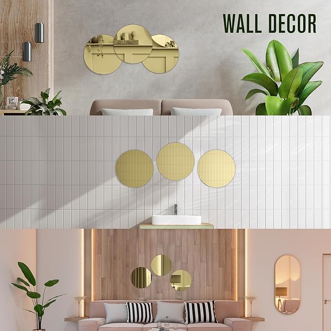 Houseables Gold Mirror Centerpieces For Tables, Round Mirrors For Centerpieces, Mirrored Trays, Round Table Plate Tray, Circle, Glass Charger, Wedding, Center Piece, Small, Base, Candle, 12 Inch, 12PK