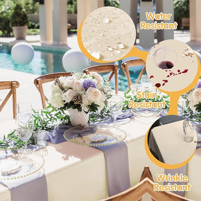 BRILLMAX 4 Pack Beige Tablecloths for 8 Foot Rectangle Tables 90 x 156 Inch - 8ft Rectangular Bulk Linen Polyester Fabric Washable Cloth Cover for Wedding Reception Banquet Birthday Party