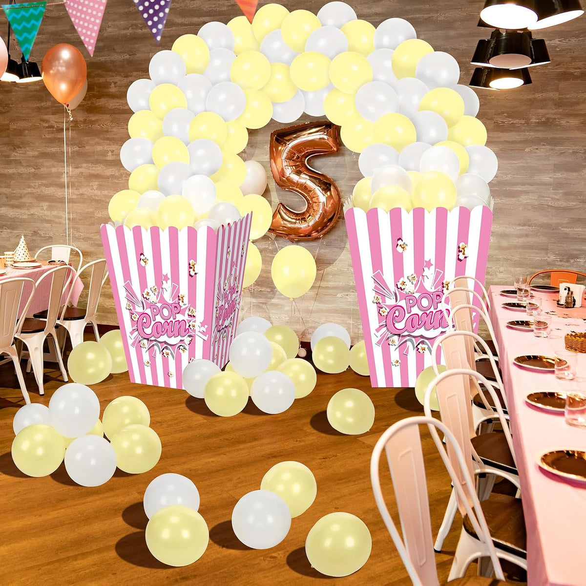 sosation giant popcorn box prop cardboard with balloons showing dimensions