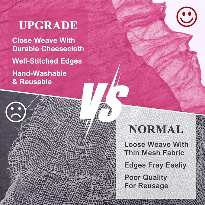 Asee'm 6pcs Cheesecloth Table Runner 120 Inches Long Deep Pink Boho Gauze Cheese Cloth Runner 10FT Rustic Sheer Table Runners for Christmas Wedding Party Baby Shower Spring Easter Decoration