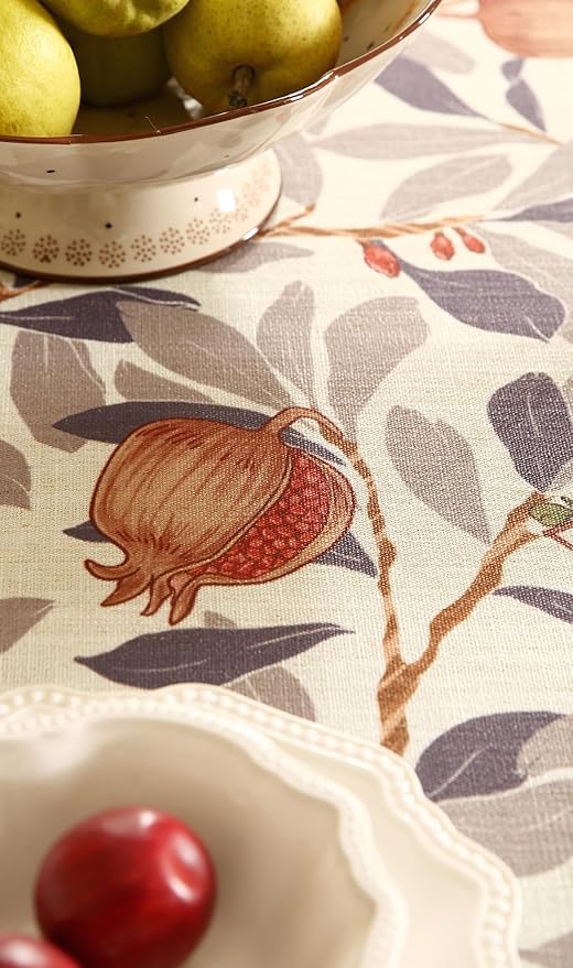 patdrea Designer Linen Small Round Tablecloth,Vintage Pomegranates and Leaves Tree Fall Tablecloths,Table Decor Cover for Kitchen Dining,Christmas,Thanksgiving,Party,Diameter 55"-Tehran a