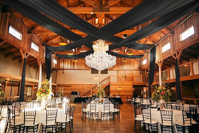 6 Panels Black Ceiling Drapes for Wedding 5ftx10ft Ceiling Drapes Wedding Arch Draping Fabric Cheesecloth Sheer Curtain Romantic Ceiling Decorations for Weddings Party Banquet Ceremony Stage