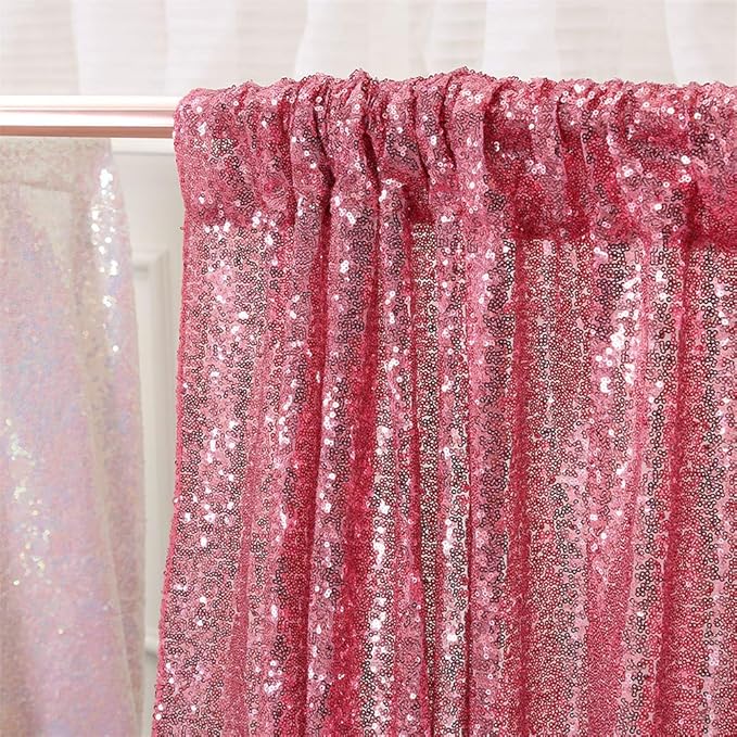 Eternal Beauty Fuchsia Pink Sequin Backdrop, 8x8 Ft Glitter Background Curtains for Shimmer Photography Party Wedding Birthday Back Drop Decor