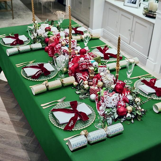12 Pack 60 x 126 Inch Rectangle Tablecloth Green Polyester Tablecloth for 8 Ft Rectangle Tables, Washable Fabric Table Cloth for Wedding Dining Table Buffet Parties Camping