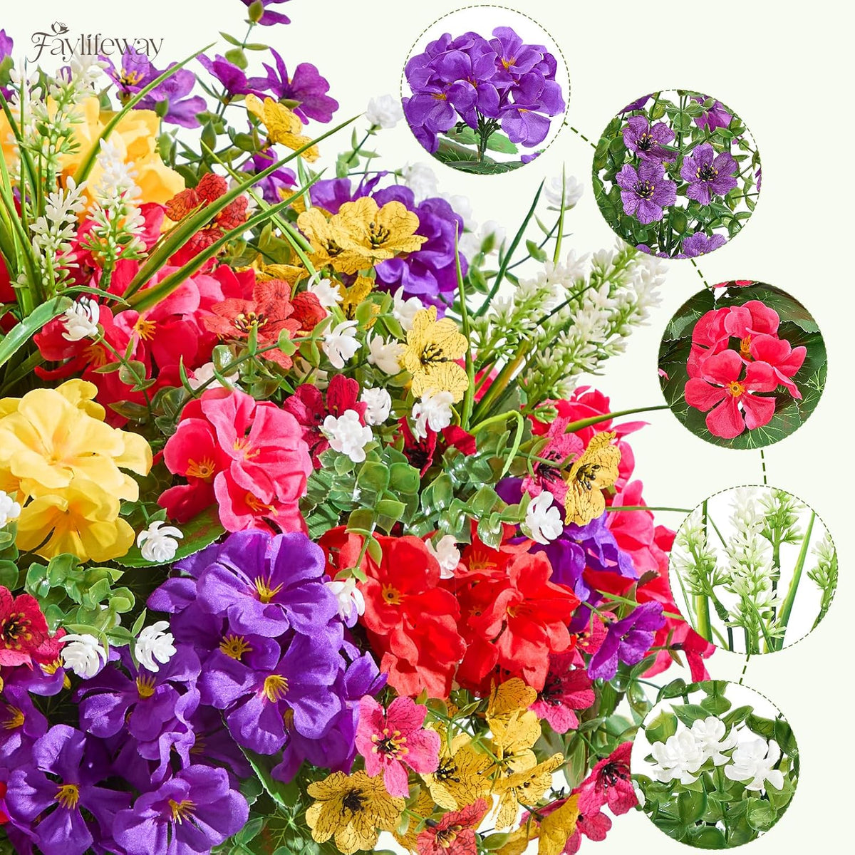 16 bundles uv resistant silk artificial outdoor flowers, front angle view