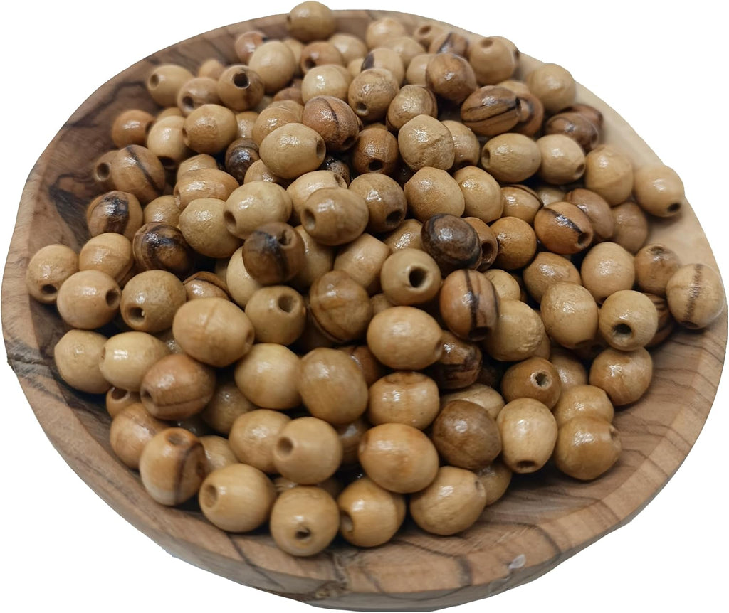 zuluf 9mm oval olive wood catholic rosary beads, close-up detail