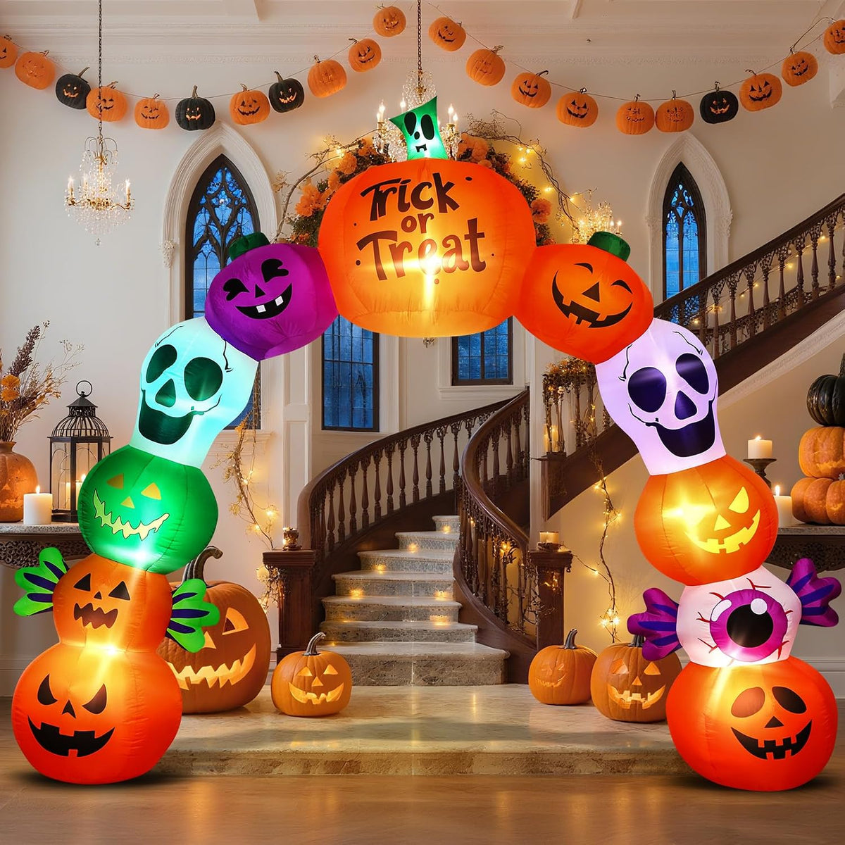 10FT Halloween Inflatable Archway, Pumpkin Skeleton Yard Outdoor Decor