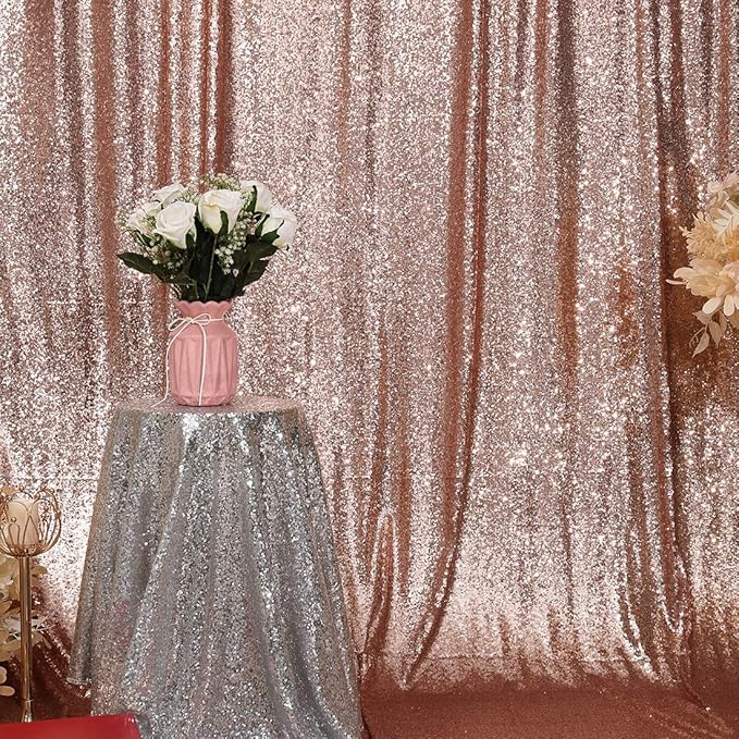 Poise3EHome 4FT x 7FT Rose Gold Sequin Backdrop Curtain Photography for Party Decoration