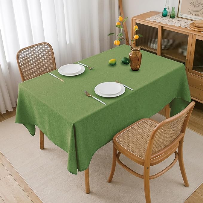 NLMUVW Olive Green Tablecloth Rectangle, Linen Table Cloth Water Resistant Textured Natural Farmhouse Table Cover for Kitchen Dining Coffee, 54 x 78 Inch