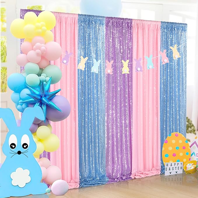 Pink Sequin Backdrop 2 Panels 2FTx8FT Birthday Party Backdrop Curtains Glitter Baby Shower Backdrop Pink Backdrop