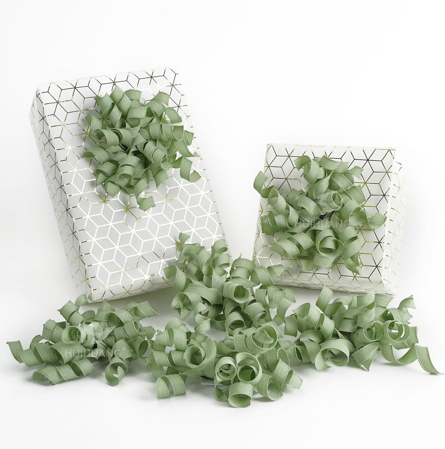HUIHUANG Sage Green Bows for Gift Wrapping, Sage Curly Ribbon Bows Self Adhesive Burst Gift Bow for Presents, Wine Bottle, Treat Bags, Wrap Accessories, Bridal Shower Wedding Party Favor - 6 Counts