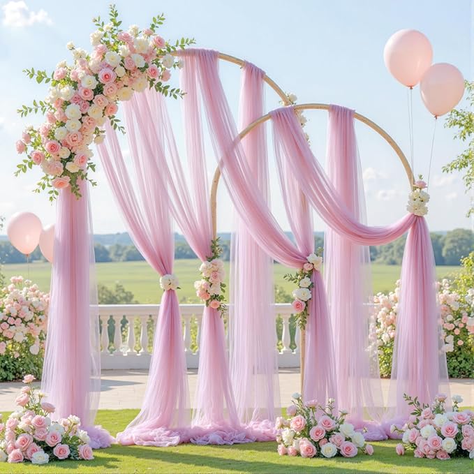 Wedding Arch Draping Fabric Backdrop 2 Panel 30" x 19Ft Dusty Rose Drapes Curtains for Wedding Reception Sheer Tulle Backdrop Curtain for Ceremony Birthday Party Baby Shower Arbor Ceiling Decorations