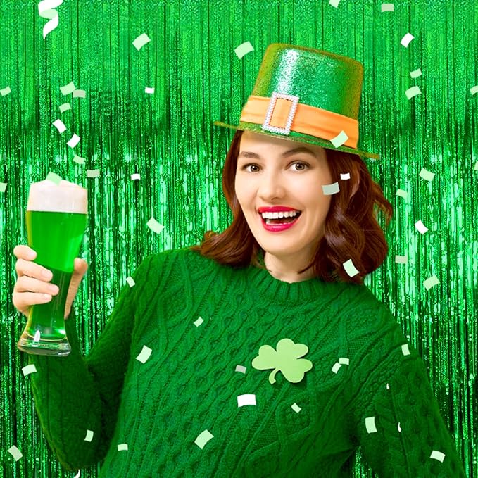 6 Pack Green Foil Fringe Curtain Backdrop, 3.28Ft x 8.2Ft Metallic Tinsel Foil Fringe Streamer Curtains for Photo Booth, Birthday, Wedding, New Year Party Decorations