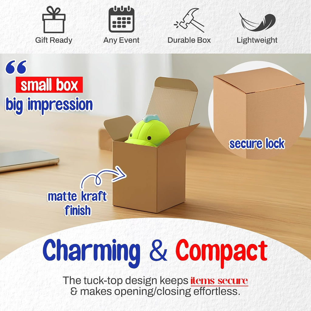 MT Products Tuck Top Kraft Paperboard Gift box 3" x 3" x 4" - Gift Boxes with Lids - Pack of 500