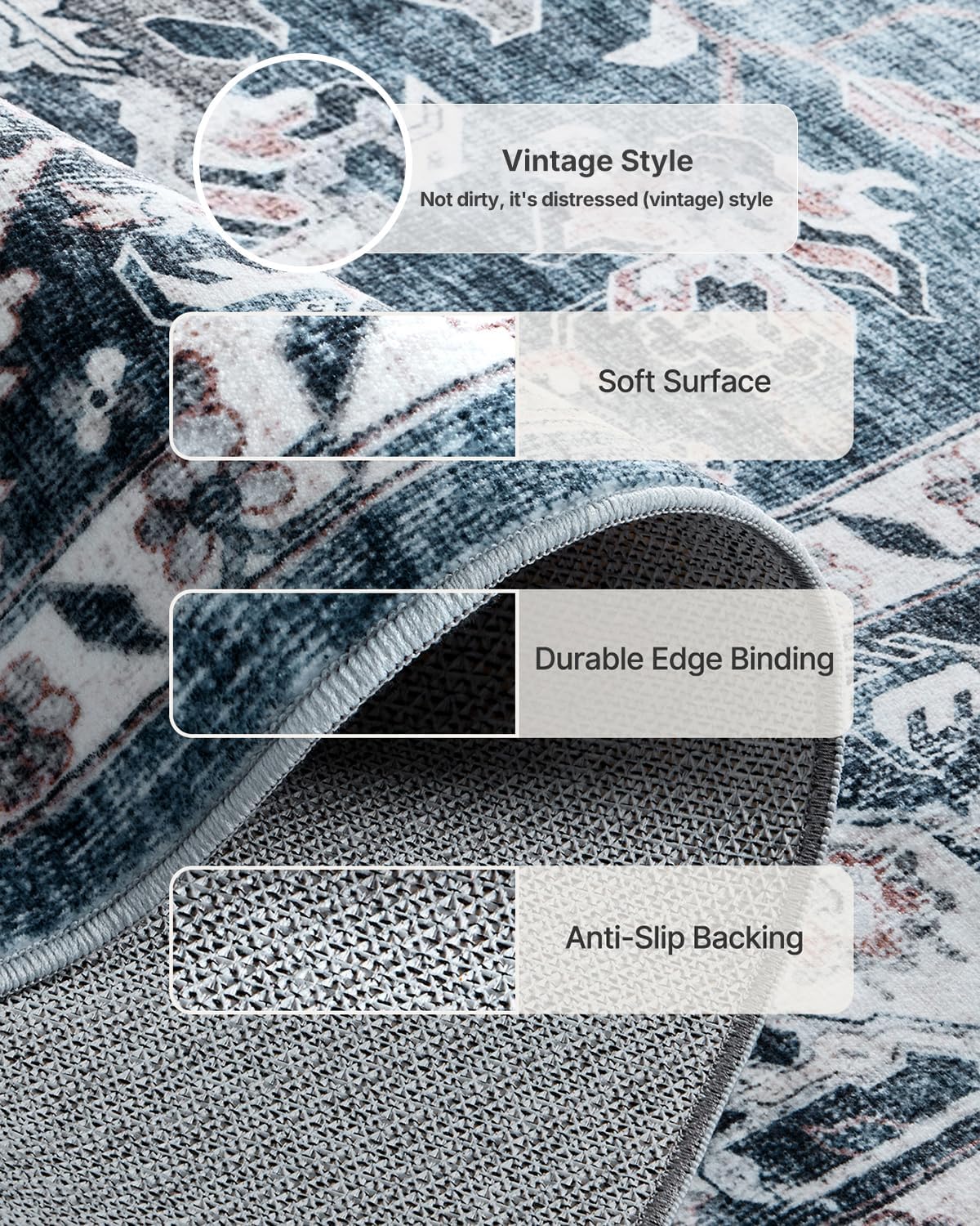 Amada 8x10 Area Rugs for Living Room, Washable Area Rug, Blue