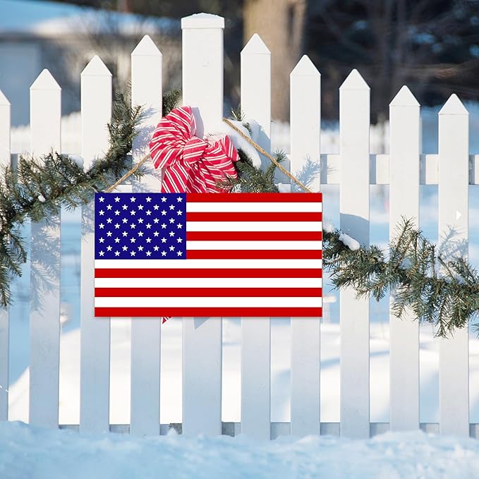 American Flag Door Hanging Sign，Farmhouse Patriotism Artwork Decorations Signs, Framed Indoor Outdoor Decorative Art Ornament for July 4th Independence Day, New Year, Holiday Party, Birthday