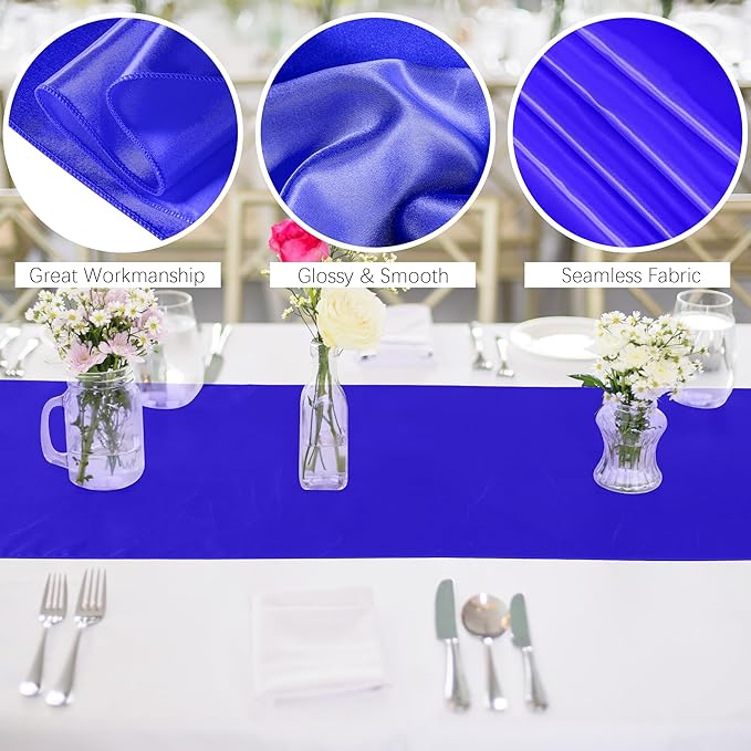 Aneco 16 Pack Satin Table Runner 12 x 108 Inch Dark Blue Long Wedding Satin Silk Table Runner for Wedding Banquet Graduations Birthday Party Decoration