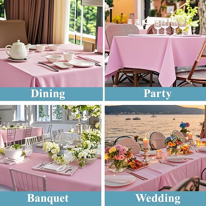 VidaFete Tablecloth 2 Pack 90 * 156inch Rectangle Table Cloth Polyester, Stain Wrinkle Resistant Polyester Dining Table Cover for Kitchen Dinning Party Wedding Rectangular Buffet Decoration(Pink)