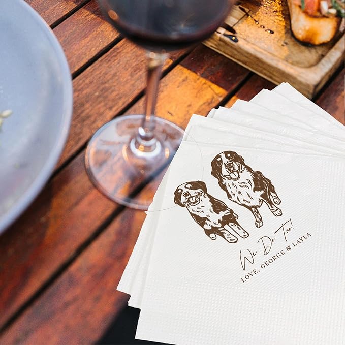 Luxury Personalized Pet Wedding Cocktail Napkins, Personalized Photo Napkins for Dog Wedding, Custom Dog Napkins, Engagement Party