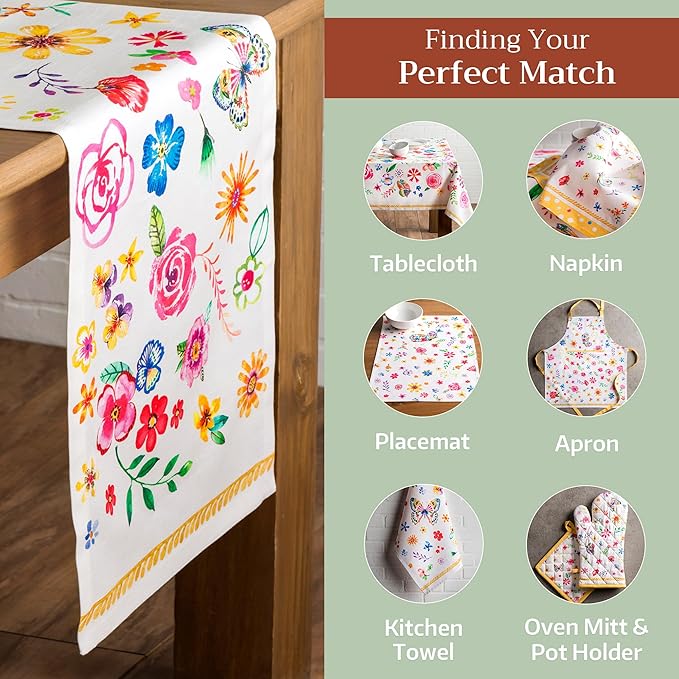 Maison d' Hermine Table Runner 100% Cotton Single Layer Table Runners 108 inches Long Decorative for Home Dining Party Wedding Bridal Shower Spring Summer (Happy Florals - Sweety, 14.50" x 108")