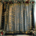 Black Sheer Backdrop Curtains with Lights String for Parties Birthday 10ft × 8ft Black Tulle Backdrop Curtain for Baby Shower Wedding Graduation Halloween Party Photo Shoot Decorations