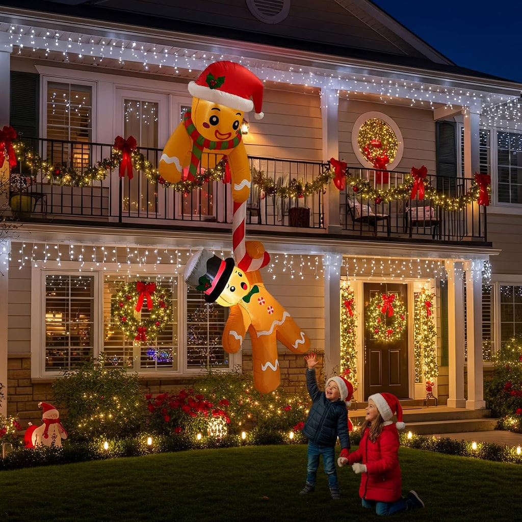 ourwarm 7ft christmas inflatable outdoor decoration, climbing gingerbread, side view