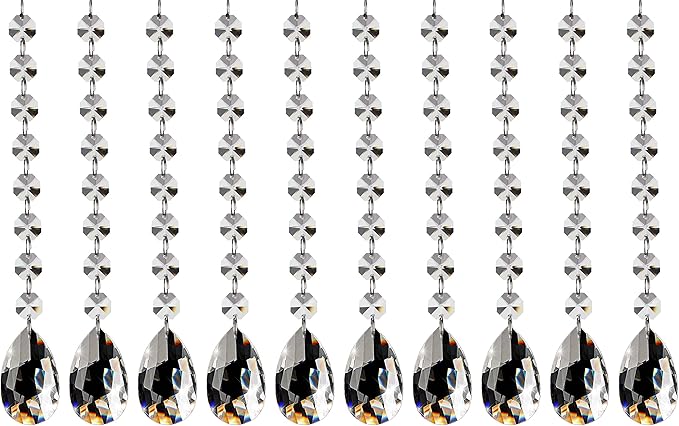 Fushing Teardrop Crystal Strands, 1ft Hanging Crystal Beads Chain Garland, Chandelier Pendants Parts Glass Beads