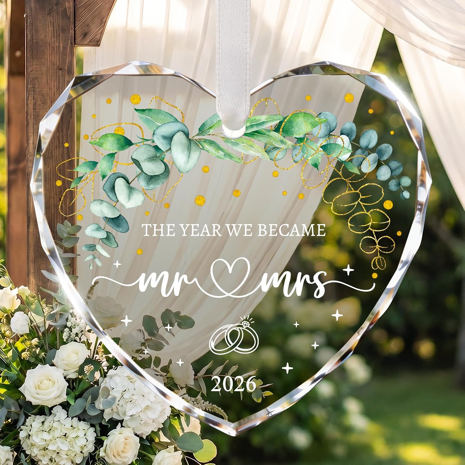 Wedding Gifts, Crystal Glass Mr and Mrs Gift Bridal Shower Gifts, Just Married Decorations Wedding Gift for Bride Newlyweds Couples, First Christmas Married Ornaments