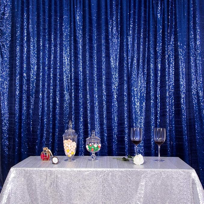 SquarePie Sequin Backdrop Curtain Not See Through Thick Background for Party 5FT x 7FT Navy Blue