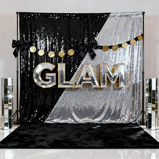 2FTx8FT Silver Glitter Sequin Curtain for Party Photography Backgrounds Wedding Backdrops Set of 4 Panels