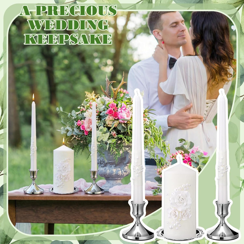 Irenare Unity Candles with Holder for Wedding Ceremony Unity Candle Set Wedding Table Decorations Accessories for Formal Events Church (Ceramic Flowers)