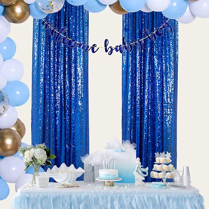 ShinyBeauty Sequin Curtains 4 Panels Royal Blue Sequin Backdrop Shimmer Backgrounds Party Fabric Backdrop (2Ftx8Ft,Royal Blue)