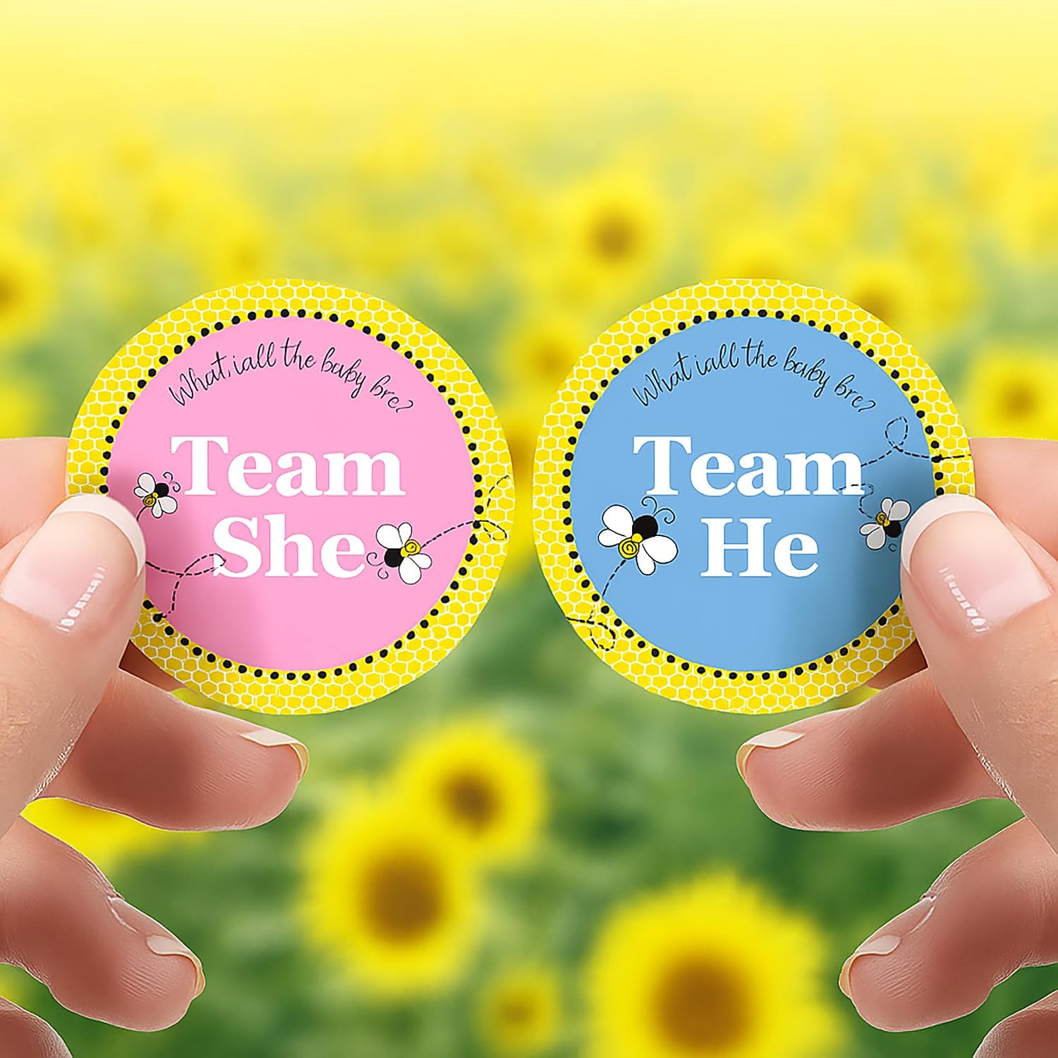 What Will It Bee Gender Reveal Voting Stickers, 40 Count | 1.75 in round, 20 Team He Blue and 20 Team She Pink, Honey Bee Bumble and Hive Theme