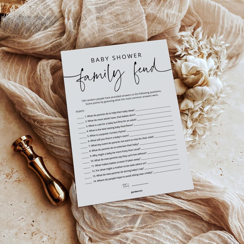 GardenCity Baby Shower Games - 50 Baby Shower Family Feud Game Cards, Boy or Girl, Gender Neutral, Minimalist