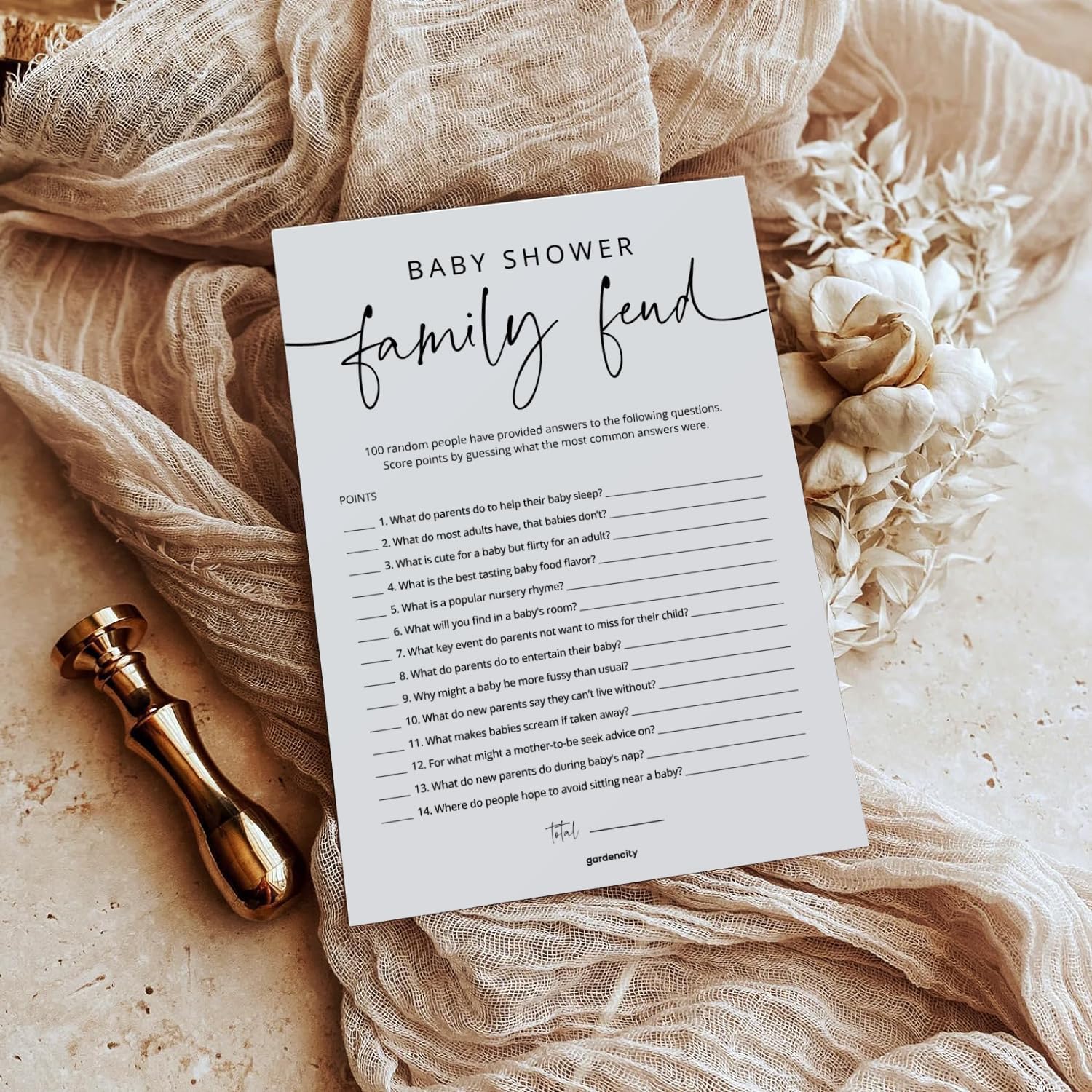 GardenCity Baby Shower Games - 50 Baby Shower Family Feud Game Cards, Boy or Girl, Gender Neutral, Minimalist