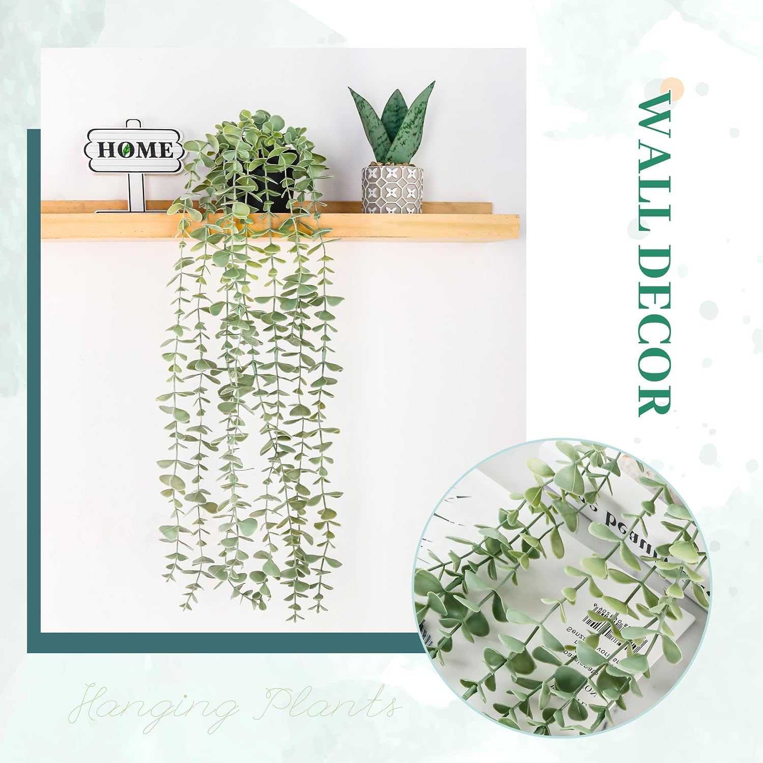 Der Rose 1Pcs Fake Plants Hanging Artificial Potted Faux Eucalyptus Plants for Modern Boho Farmhouse Bathroom Office Desk Wall Art Shelf Living Room Aesthetic Decor Indoor