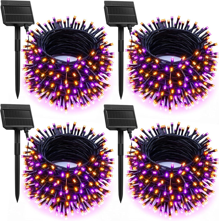 Brightown 4 Pack Solar Halloween Lights, 184FT 480 LED, Orange and Purple
