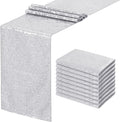 Silver Sequin Table Runners 10 Packs 12x108 Inches Holiday Celebration Sparkly Table Runners for Birthday Party Supplies Decorations