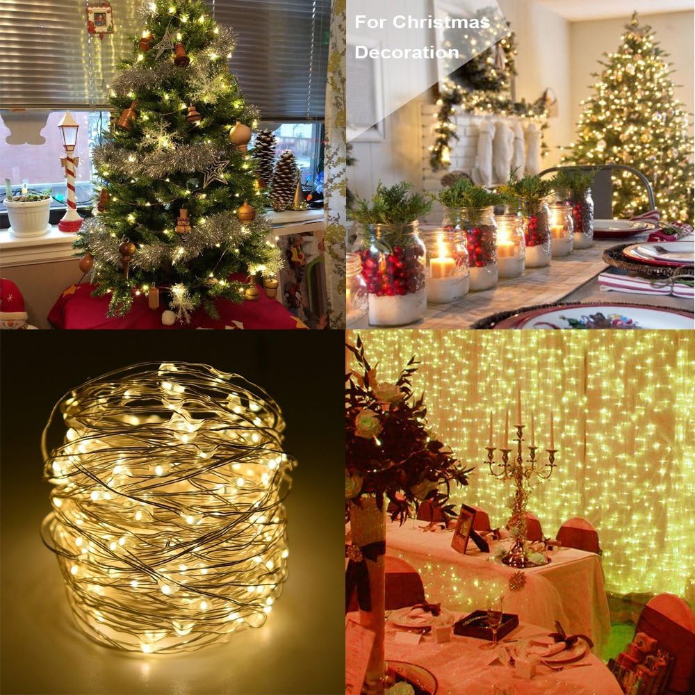 2 x Fairy Lights Battery Operated, 8 Mode 50 LEDs Remote & Timer Warm White | Silver Wire Chains 16.4Ft,LED String Lights Waterproof Battery Box for Bedroom, Wedding, Party,Christmas Decorations