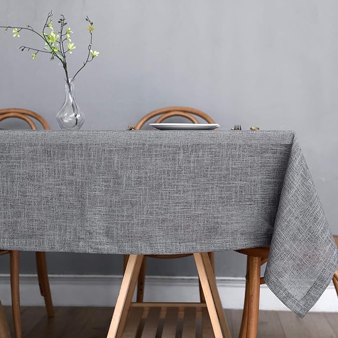 maxmill Flaxy Faux Linen Table Cloth with 2-Tone Slubby Texture Wrinkle Free Anti-Shrink Soft Tablecloth for Kitchen Dining Tabletop Outdoor and Indoor Use Rectangle 60 x 104 Inch Charcoal