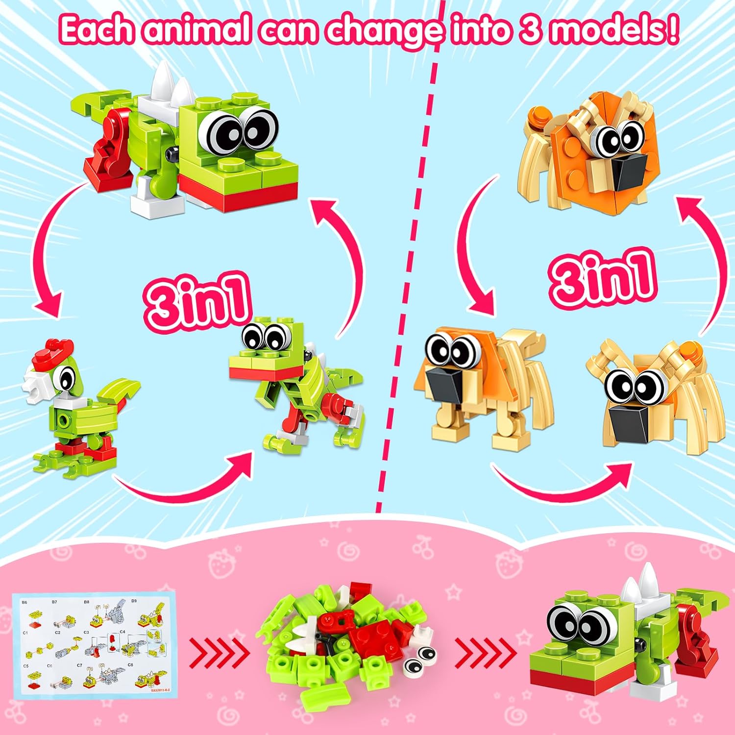 20PCS Mini Animal Building Blocks Party Favors for Kids 4-8 8-12 Goodie Treat Bag Stuffers Classroom Treasure Box Toys Carnival Prizes Bulk Pinata Fillers Birthday Trinket Back to School Student Gifts