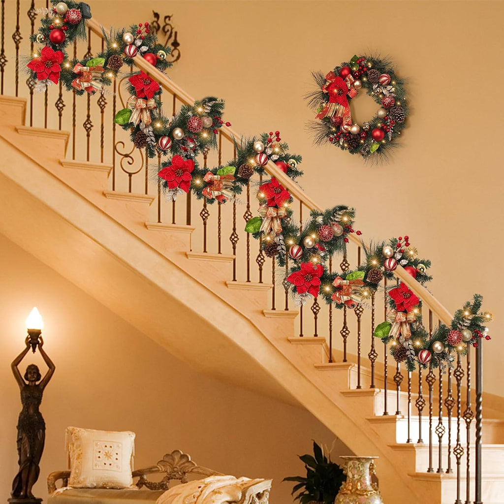 garvee 6 ft pre-lit christmas garland with 20 showing dimensions