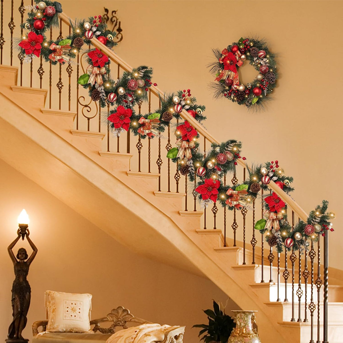 garvee 6 ft pre-lit christmas garland with 20 showing dimensions
