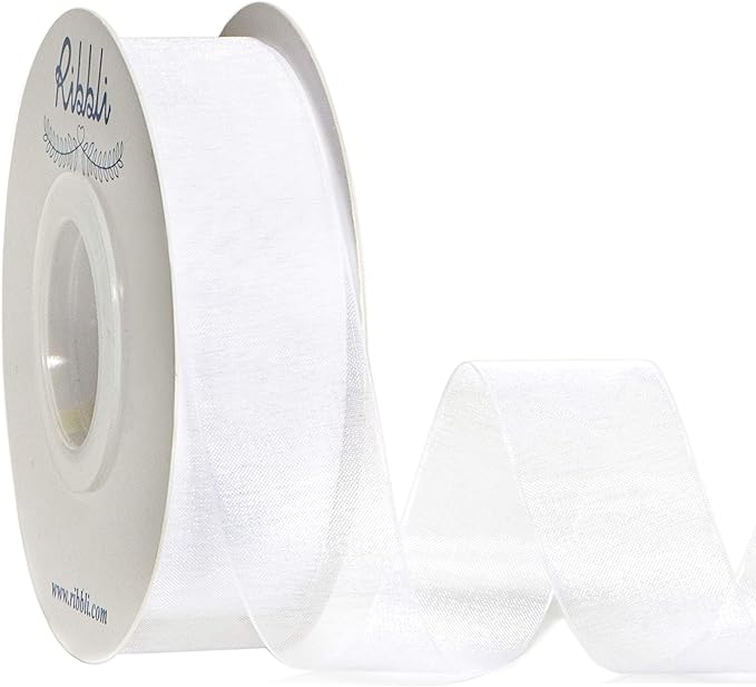 Ribbli White Sheer Organza Ribbon,1 Inches x Continuous 50 Yard Use for Gift Wrapping,Bouquet Wrapping,Wedding Decoration,All Crafting and Sewing