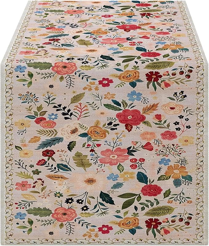 OYIMUA Boho Floral Summer Table Runner 13 x 72 Inches Colorful Flower Runners for Tables Rustic Spring Decorations for Home Indoor Outdoor Party Decor