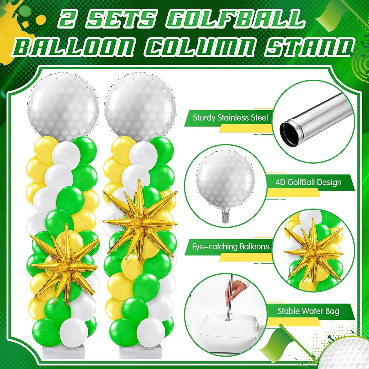 kasyat 2 sets golf balloon column stand kit, close-up detail