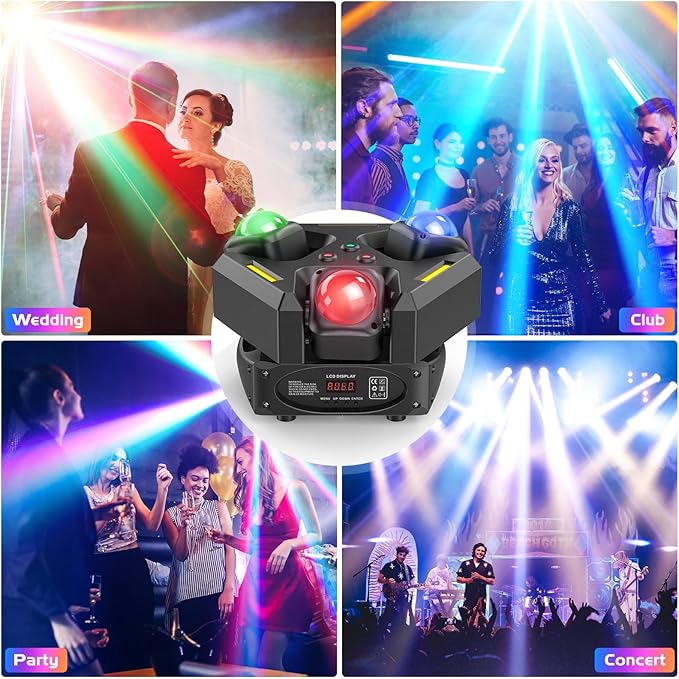 Three Head Rotation Moving Head Stage Lights 9 X 10W RGB LED DJ Lighting with DMX Mode Sound Stage Lighs and Parties Lights Activated for Party Wedding Concert Disco DJ Concert Show (2 Pack)