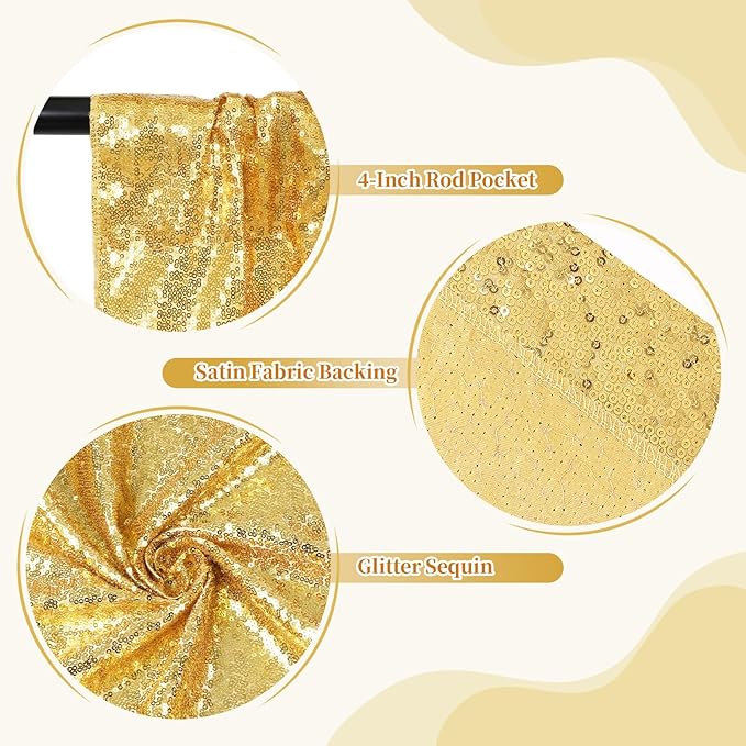 SquarePie Sequin Backdrop Curtain Not See Through Background for Wedding Party 8FT x 8FT Gold