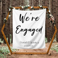 We're Engaged Backdrop, Custom Tapestry with Names and Date, Personalized Calligraphy Wedding Banner for Ceremony, Engagement Backdrop, Rustic Wedding Sign, Reception Backdrop, Engagement Party Decor